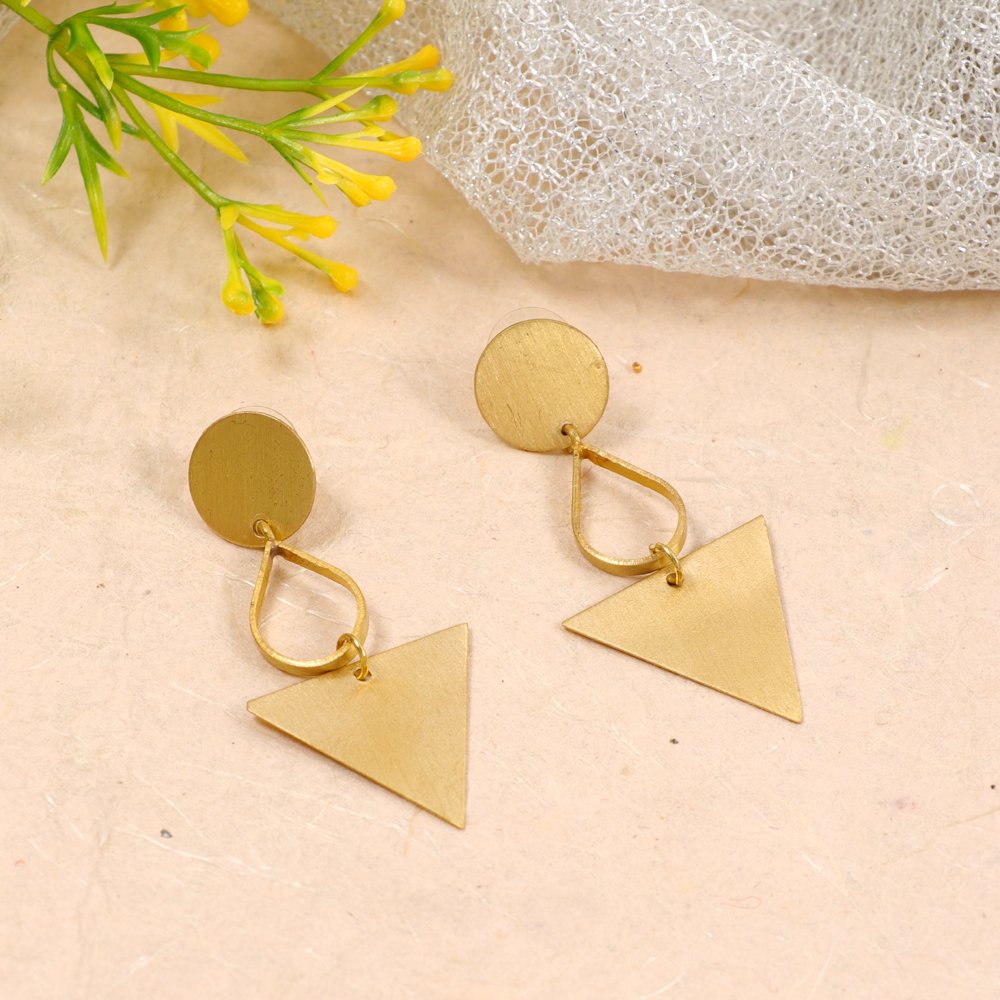 Gold Fine Demi-Fine Jewelry Anti-Tarnish Waterproof Voguish Triangle Drop Earrings image 2