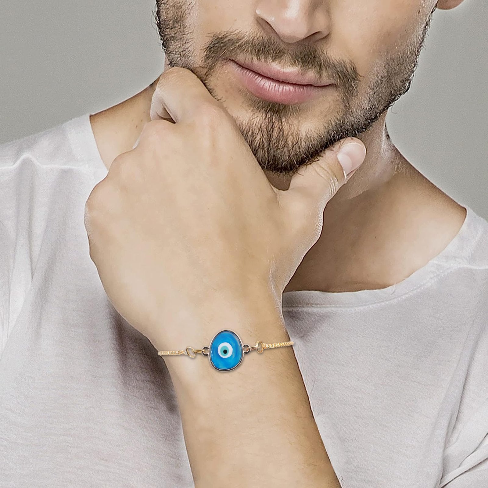 Gold-Toned Blue Evil Eye Mini Charm Bracelet/Rakhi image 2