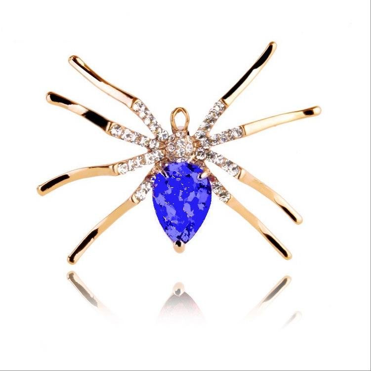 Gold-Plated Blue Crystal Spider Brooch image 1