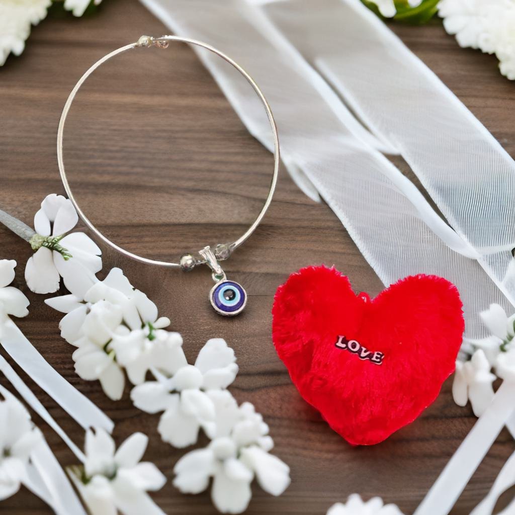 Evil Eye Charm Bracelet & Love Heart Pillow Gift Combo Set image 1