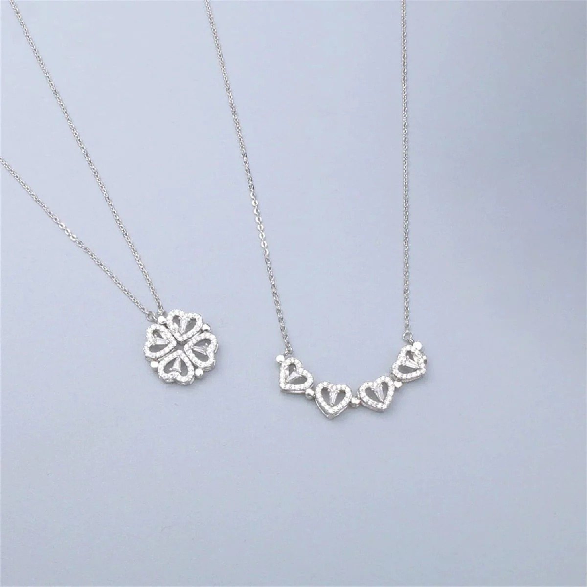 Silver-Plated Crystal Magnetic Clover Heart Pendant Necklace image 0