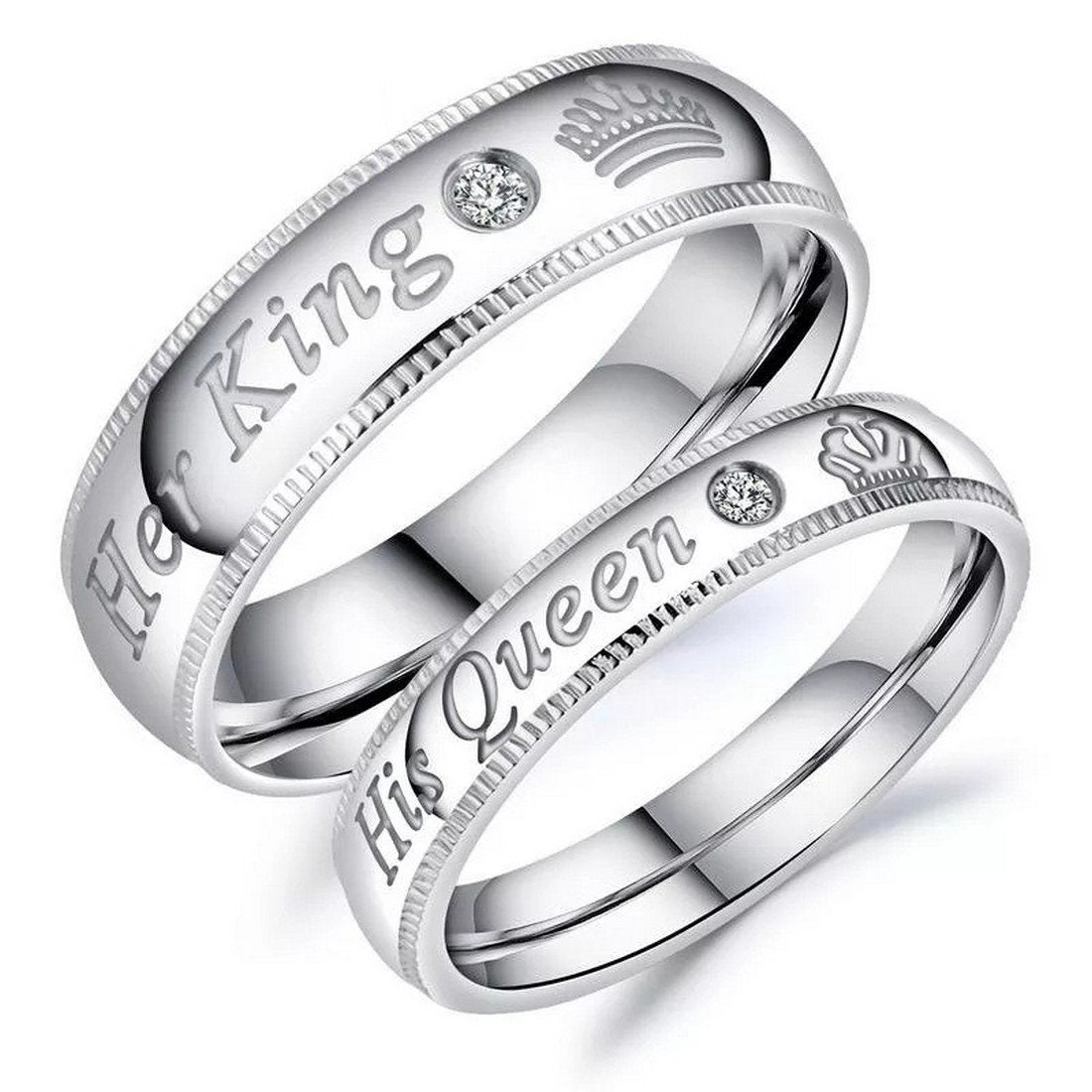 King & Queen Silver-Plated Couple Ring Set image 1