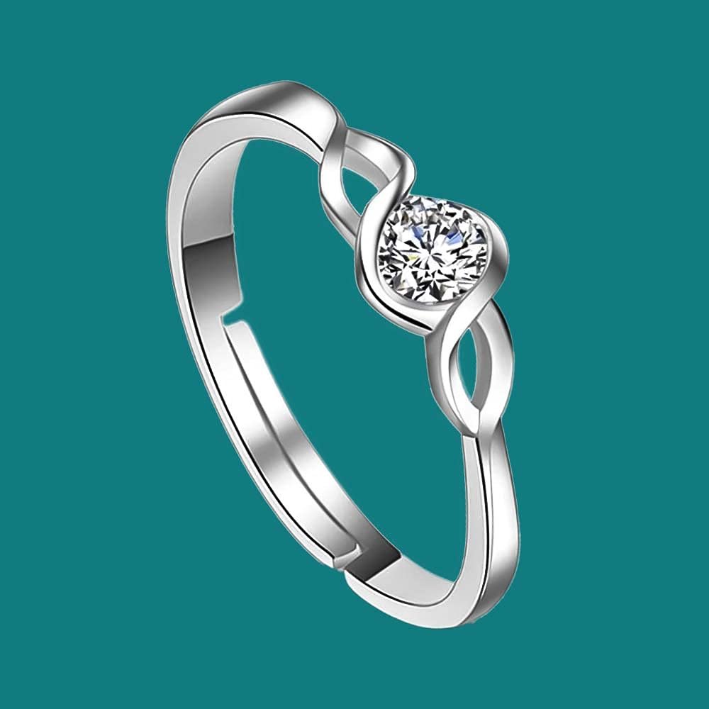 Stunning Silver-Tone Crystal Studded Finger Ring image 0