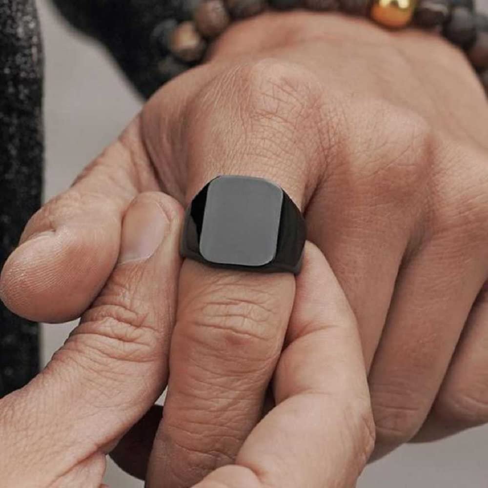 Men's Big Square Black Ring image 2