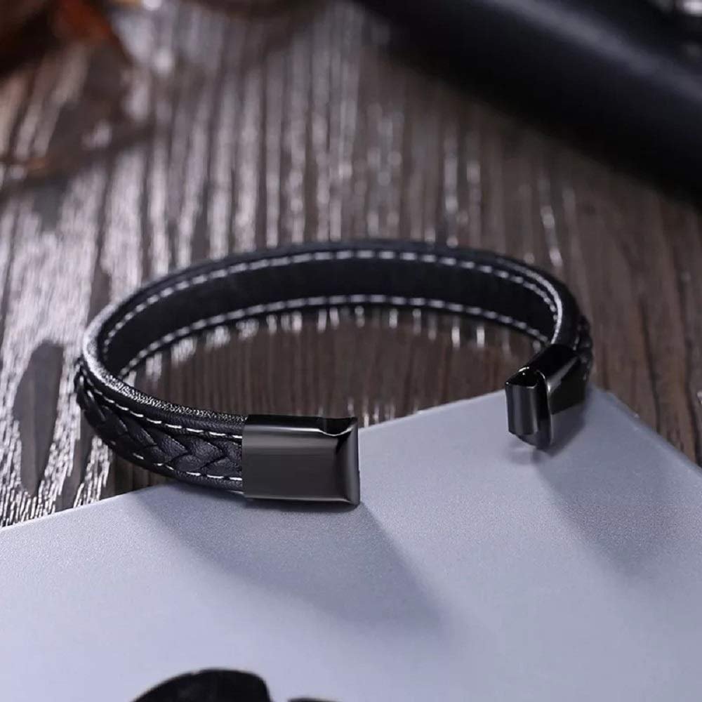 Men's Braided Leather Bracelet with Steel Magnetic Clasp image 1