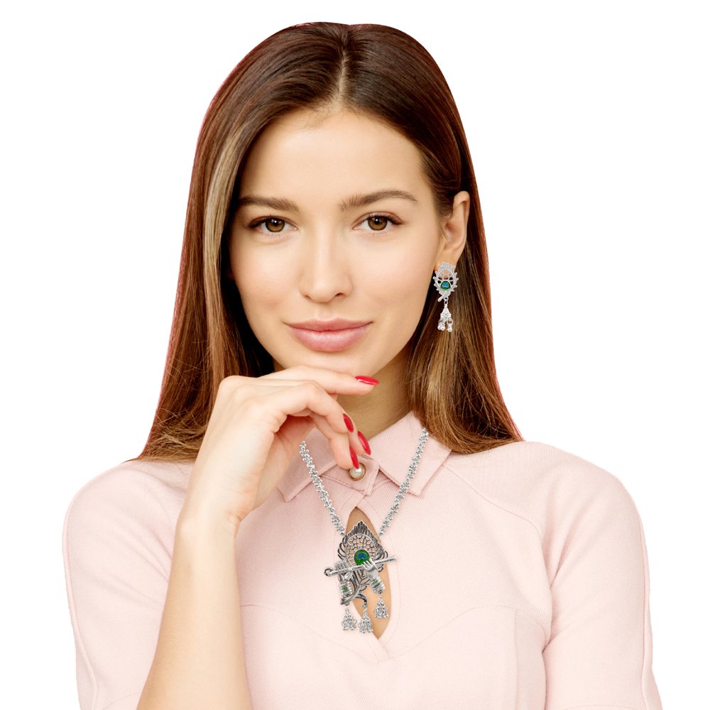 Silver-Plated Radha-Krishna Flute Bansuri Jewellery Set image 3