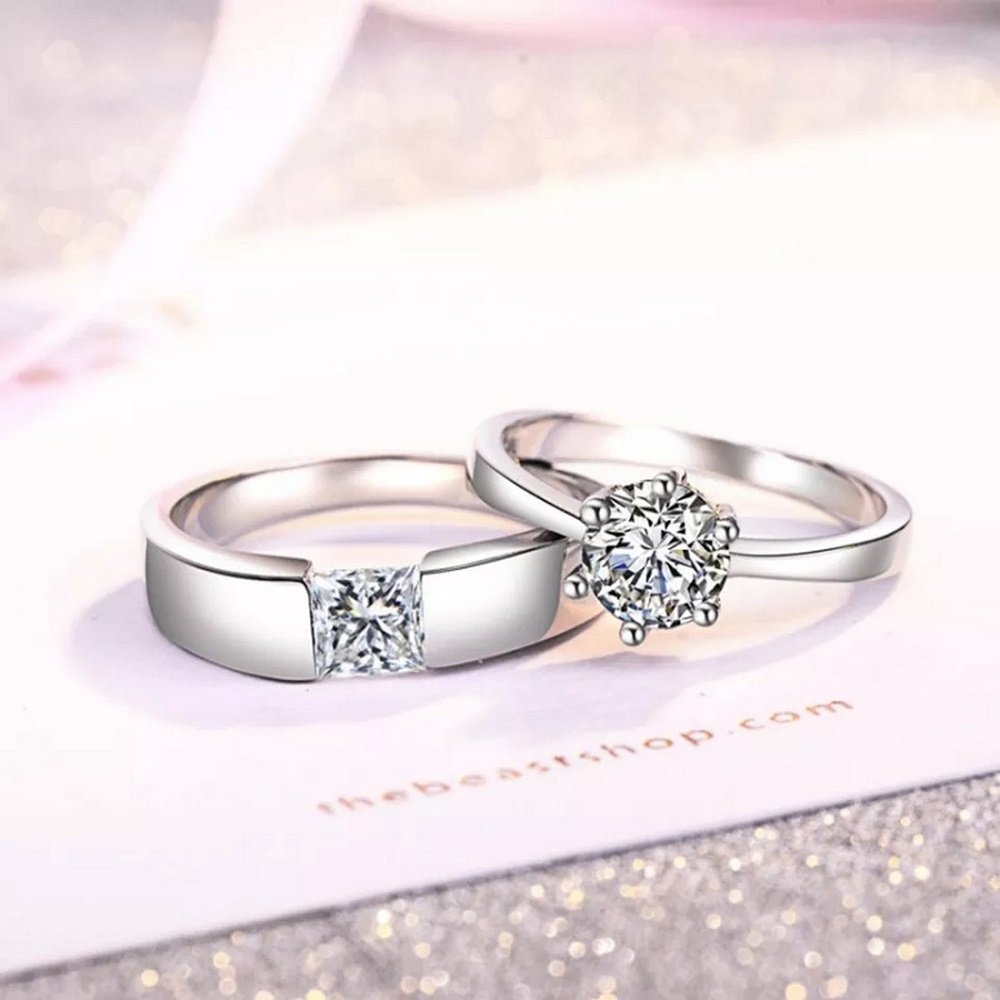 Silver-Plated Crystal Couple Rings image 0