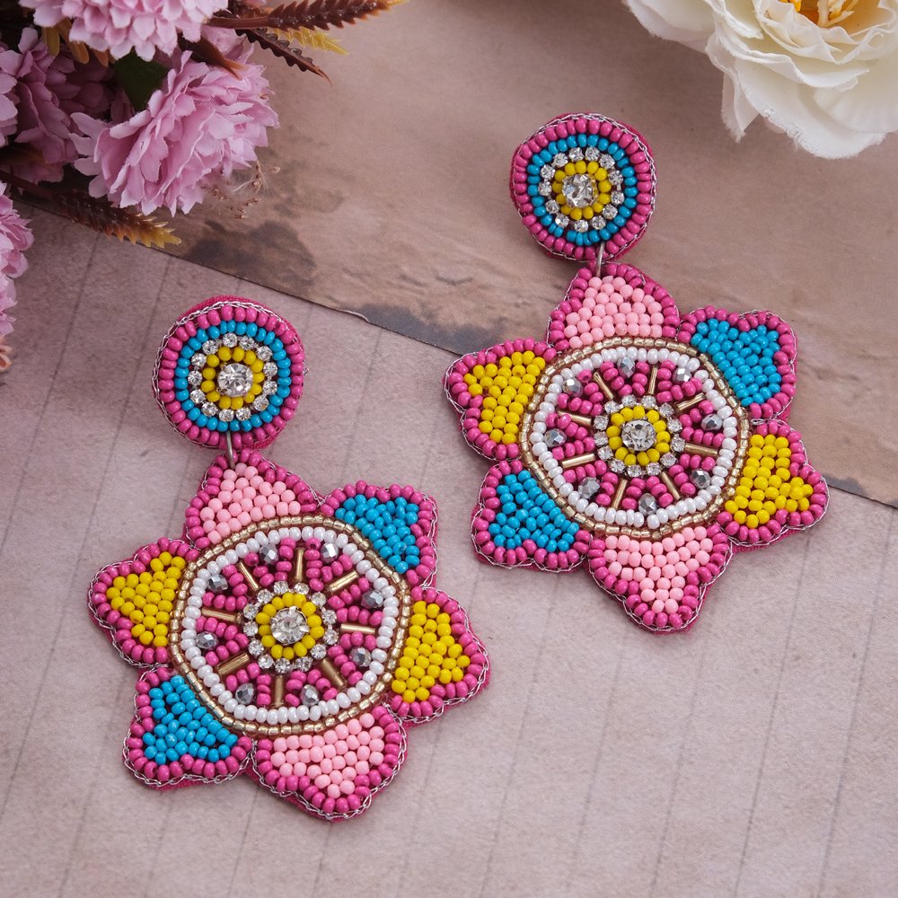 Handmade Multicolor Beaded Contemprorary Drop Earrings For Women/Girl's image 0