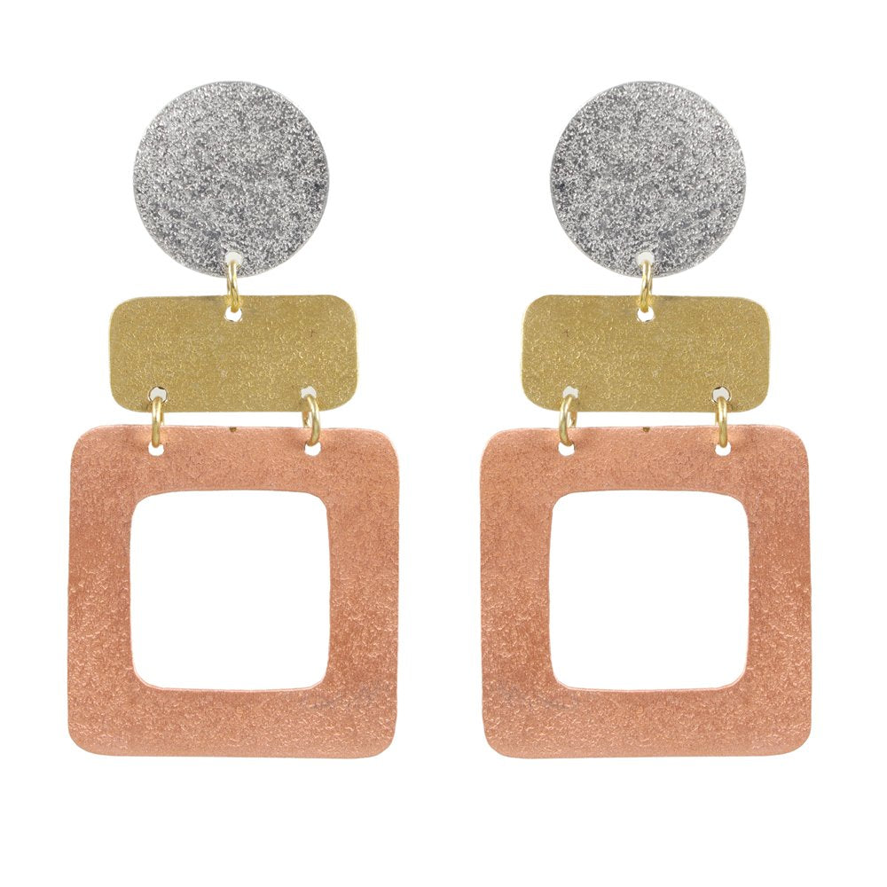 Demi-Fine Jewelry Gold-Tone Rectangular Danglers Anti-Tarnish Waterproof Copper Earrings image 3