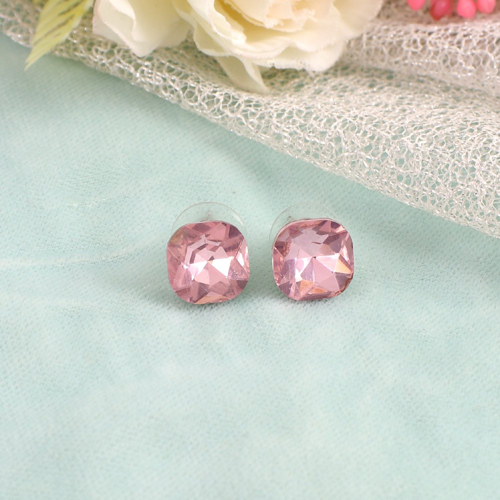 Gold-Plated Pink Crystal Stud Earrings image 1
