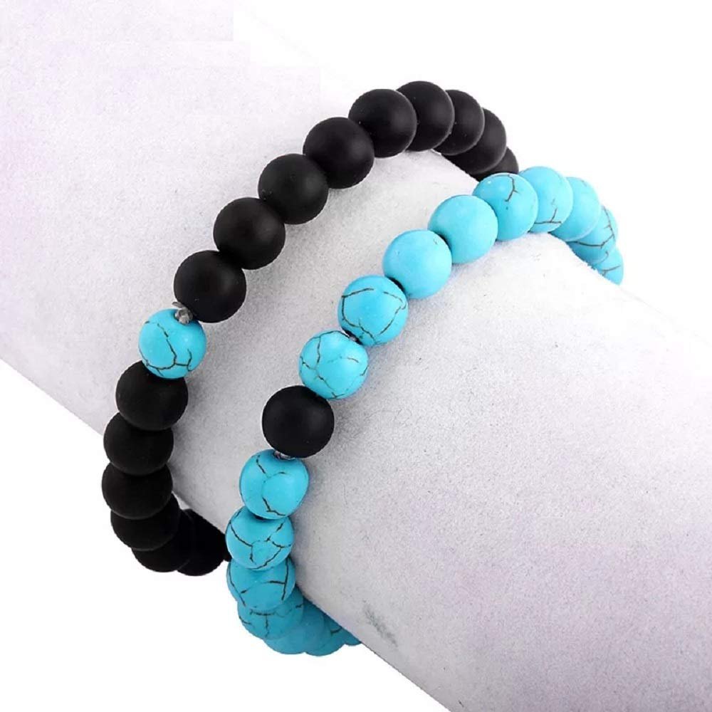 Onyx Turquoise Blue-Black Beads Stretch Bracelet image 2