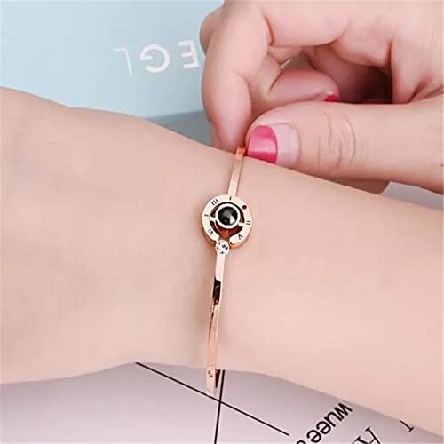 Rose-Gold Bracelet with 100 Language Black Crystal Clock image 5