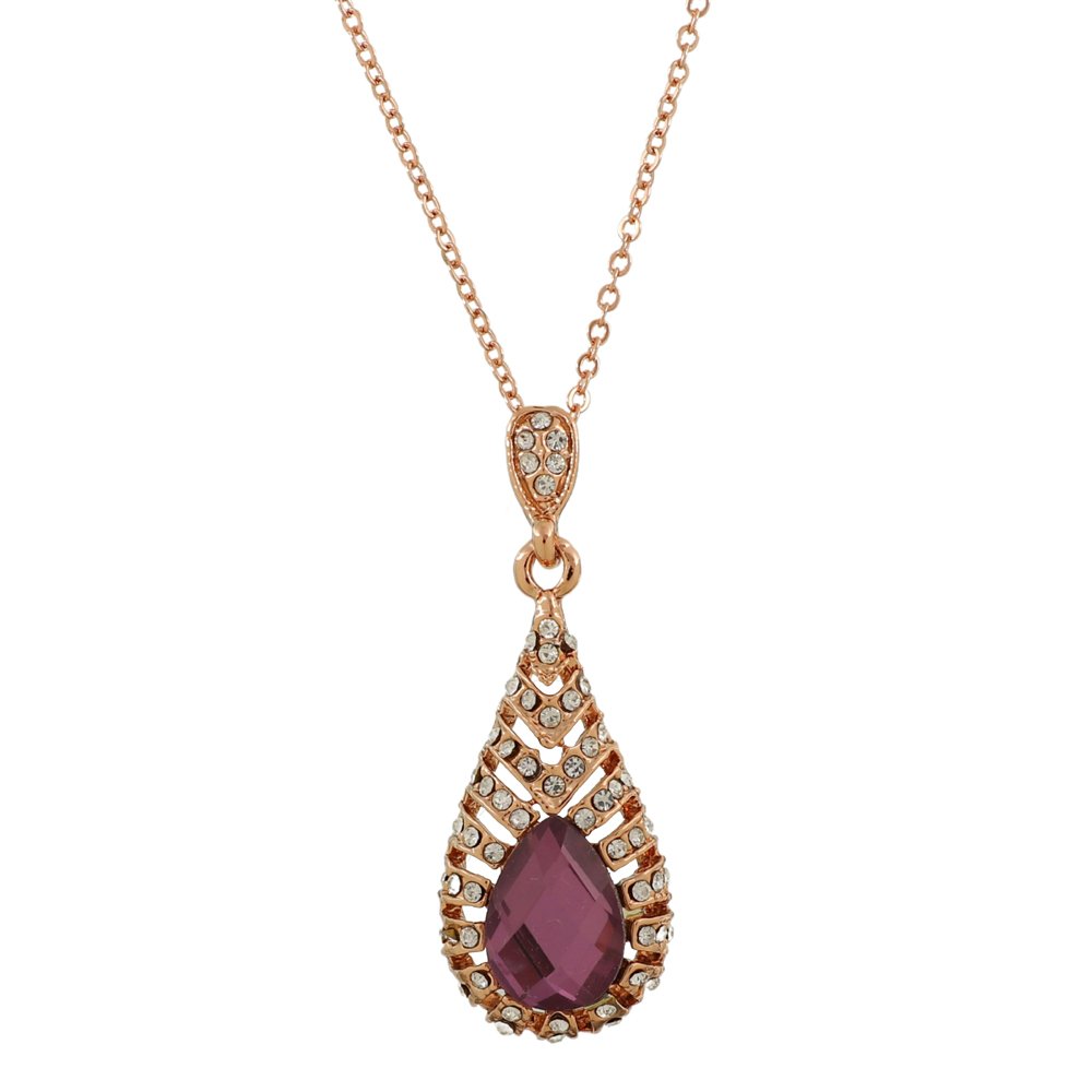 Gold-Plated Purple Crystal Retro Drop Necklace & Earring (Jewellery Set) image 1