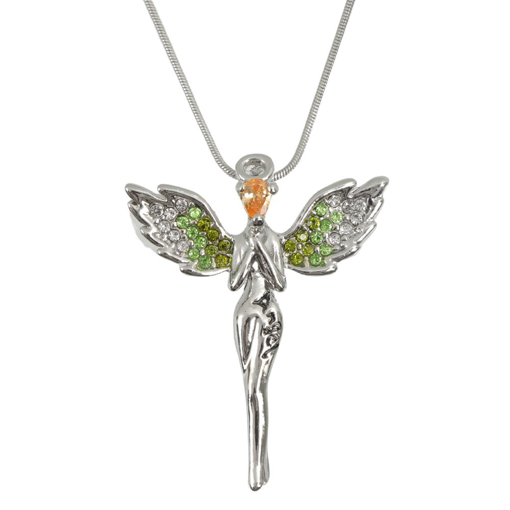 Silver-Plated Crystal Angel Chain Pendant Necklace image 3