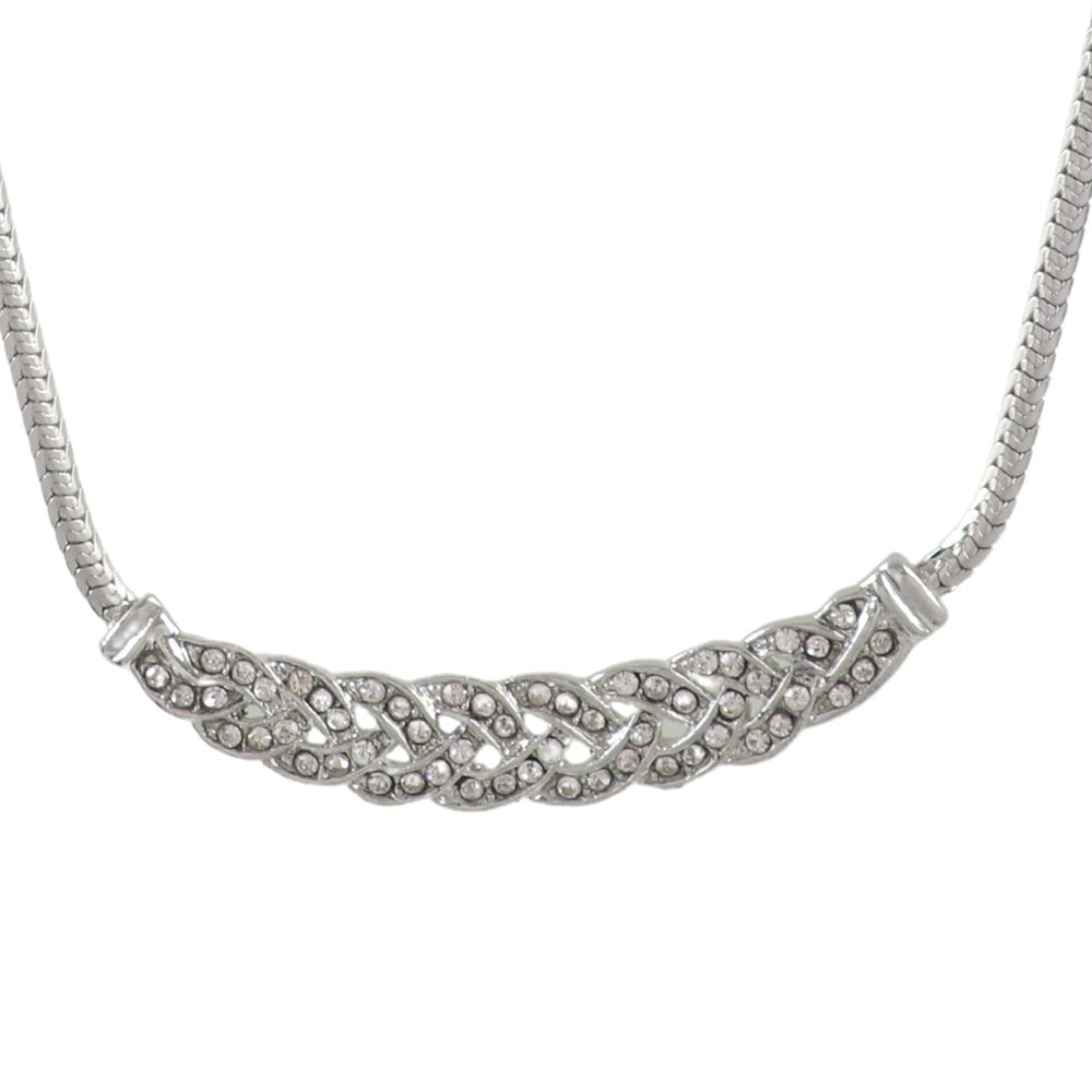 Silver-Plated Contemporary Crystal Zig-Zag Necklace image 1