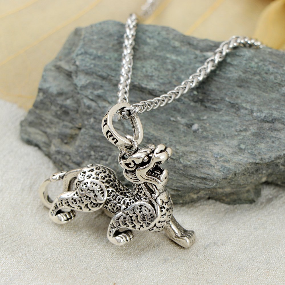 Oxidized Silver Dragon Pendant Chain Necklace image 4