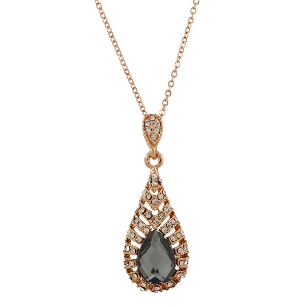Gold-Plated Grey Crystal Retro Drop Necklace & Earring (Jewellery Set) image 1