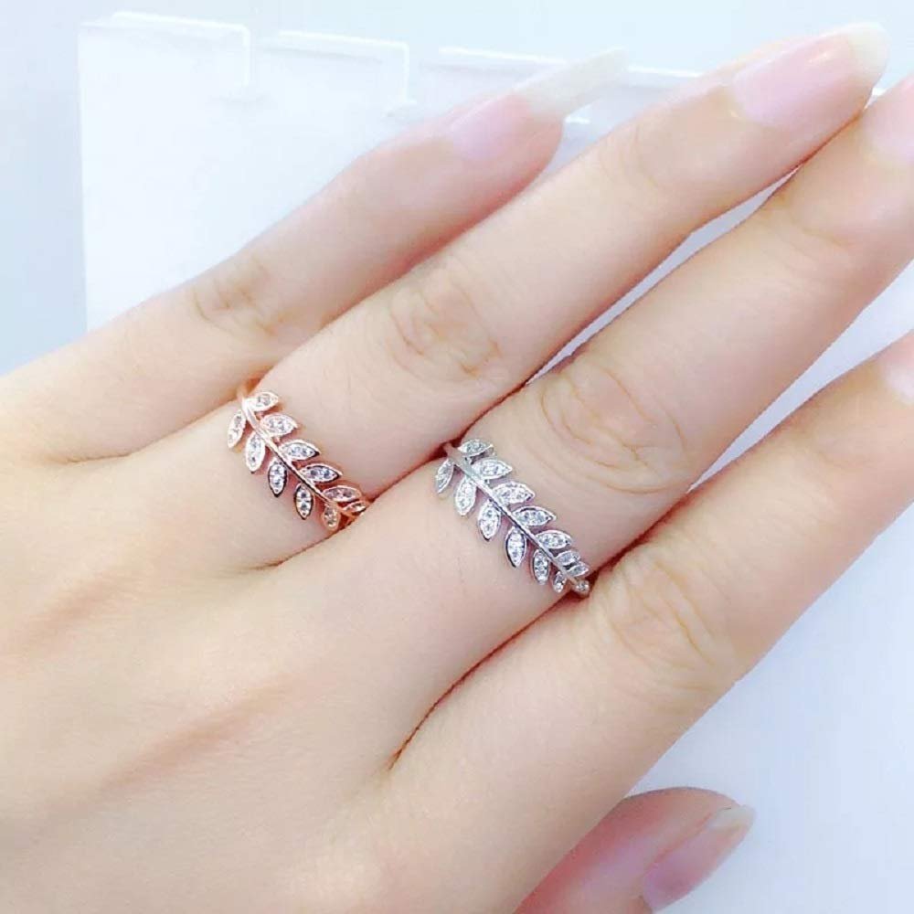 Silver-Plated Leaf Crystal Adjustable Ring image 1