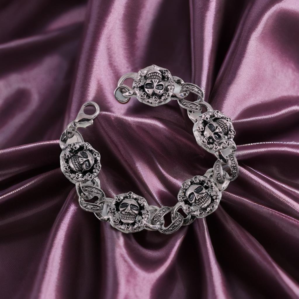 Men's Stainless Steel Silver Color Punk Skull Charms Bracelet image 8