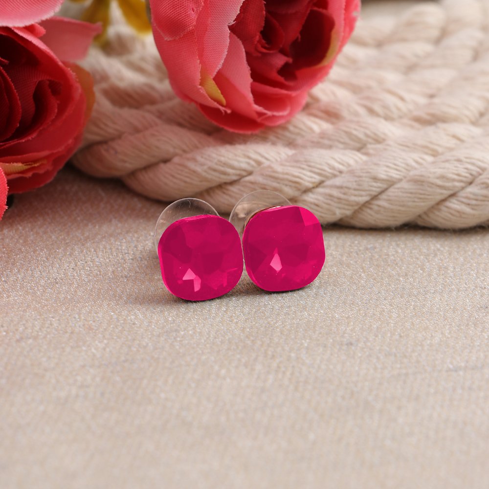 Silver-Plated Pink Crystal Studs Earrings image 0
