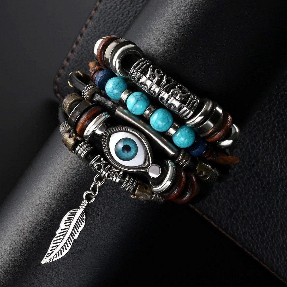 Evil Eye Multi-Layer Leather Bracelet image 2