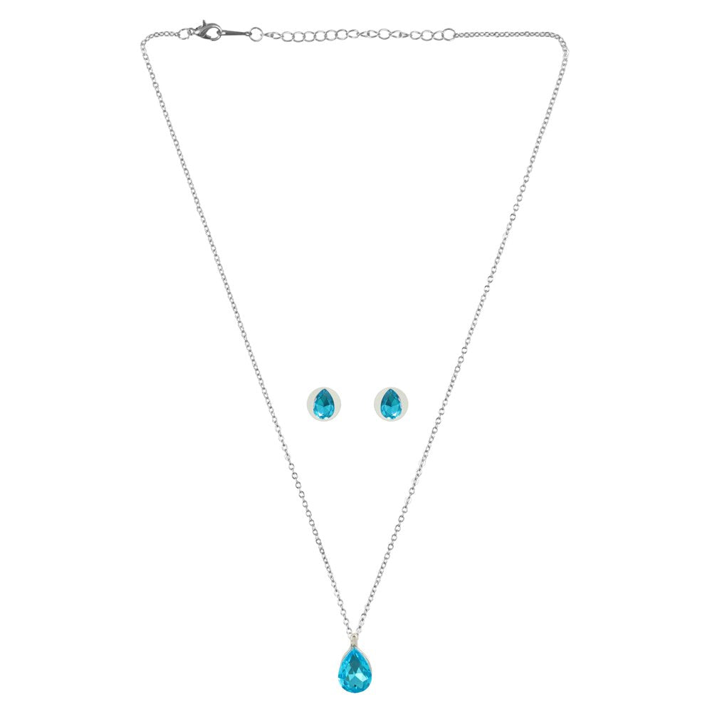 Silver-Plated Blue Crystal Tear Drop Necklace & Earrings set image 2