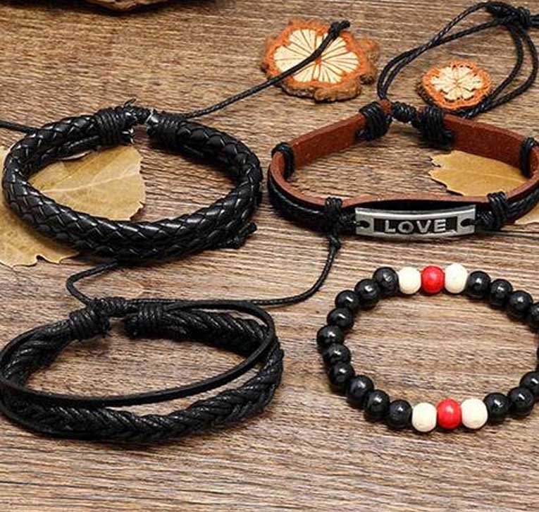 Bold Multicolor Love Leather Wrap Bracelet Set for Men (4 Layers) image 1