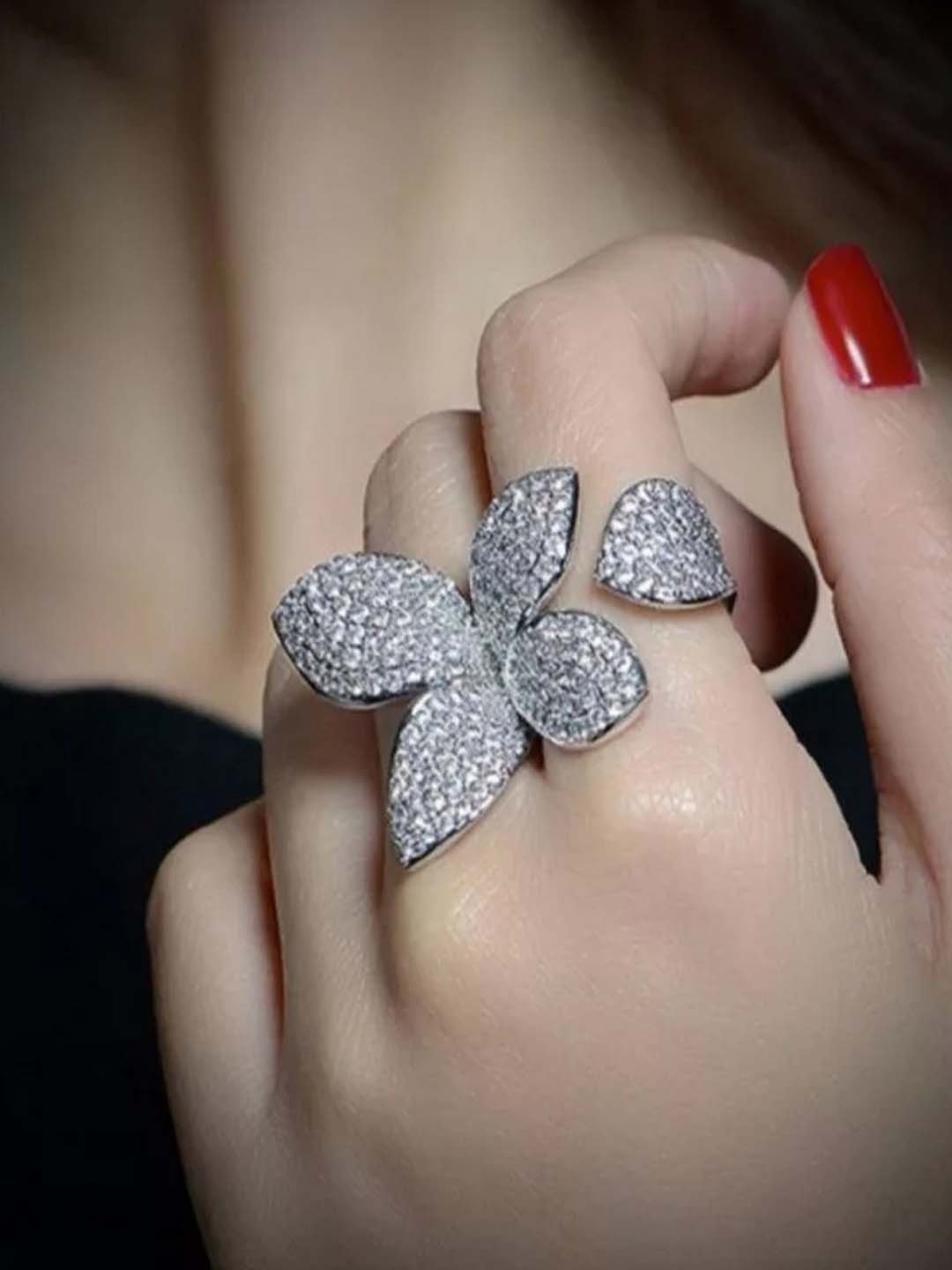 Silver-Plated Flower Open Free Size Ring image 1
