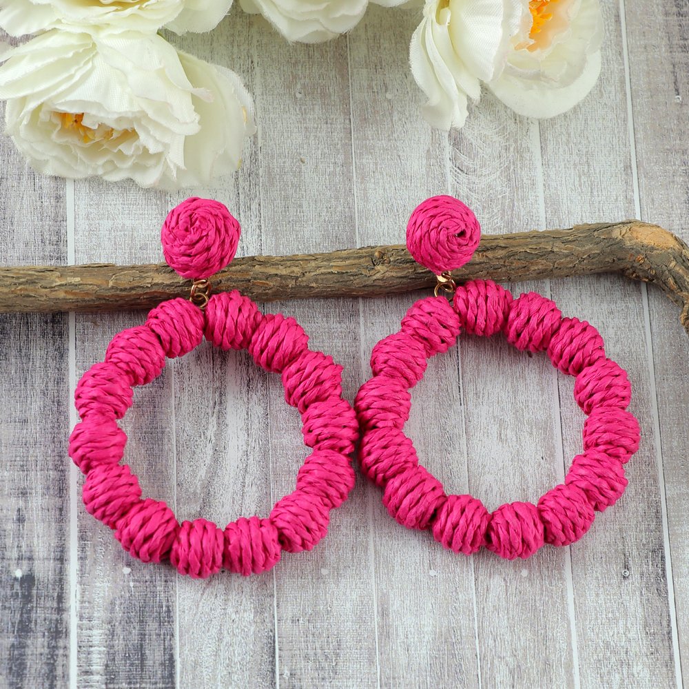 Handcrafted Pink Thread Ball Drop & Dangler Earrings image 3