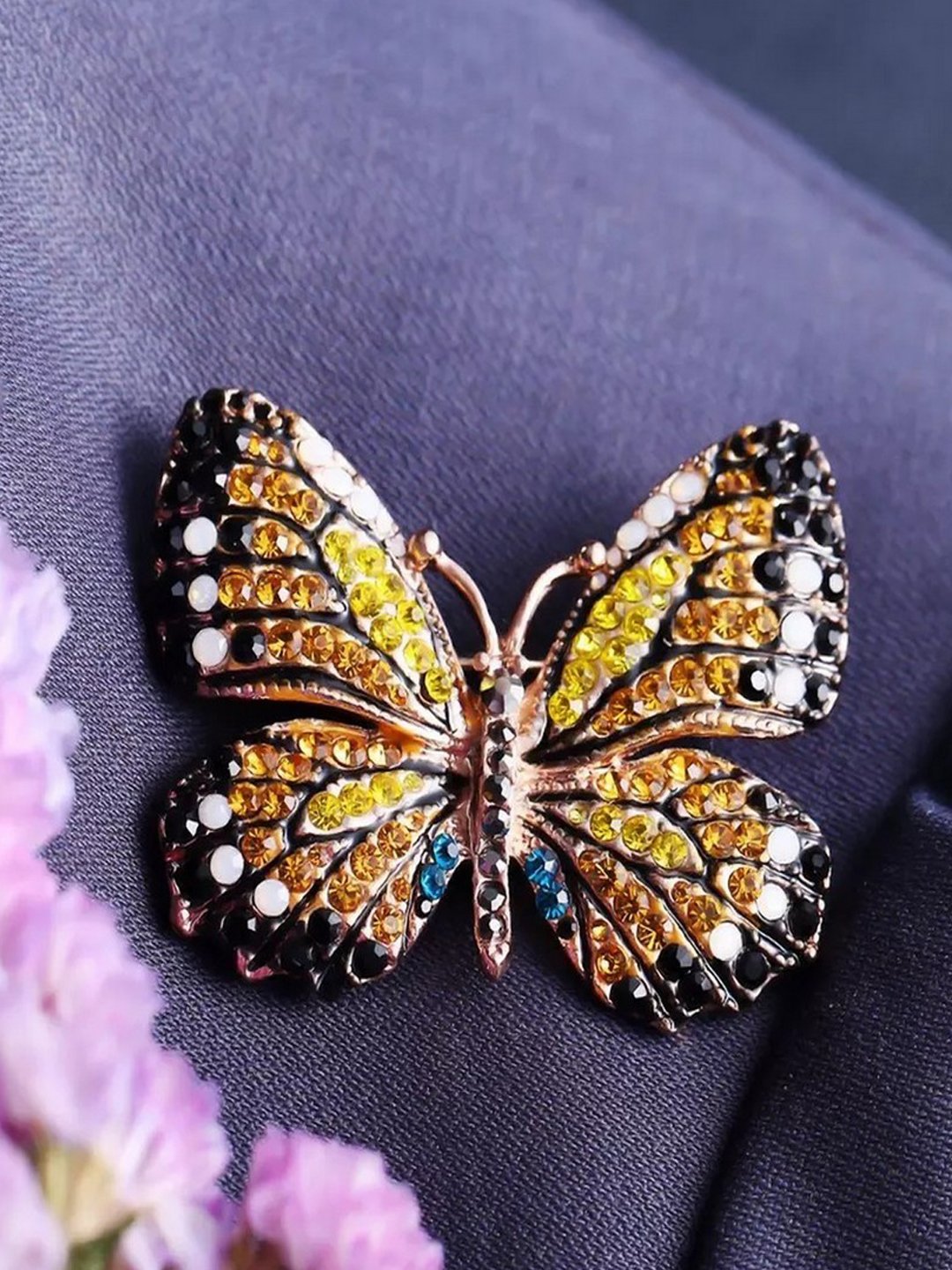 Gold-Plated Multicolor Stone Butterfly Brooch for Women/Girls image 0