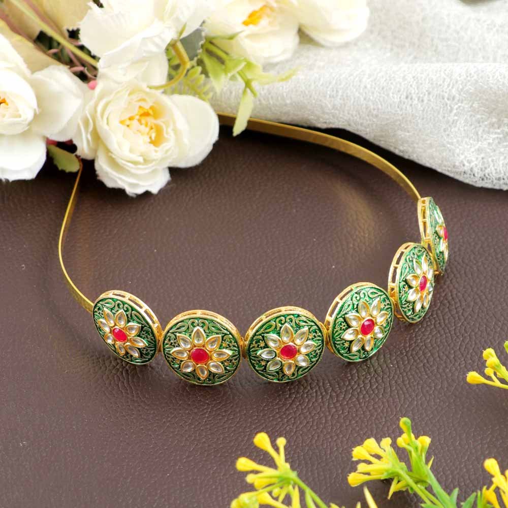 Kundan-Meenakari Floral Hairband Perfect Combo Set (Pack of -6 ) image 6