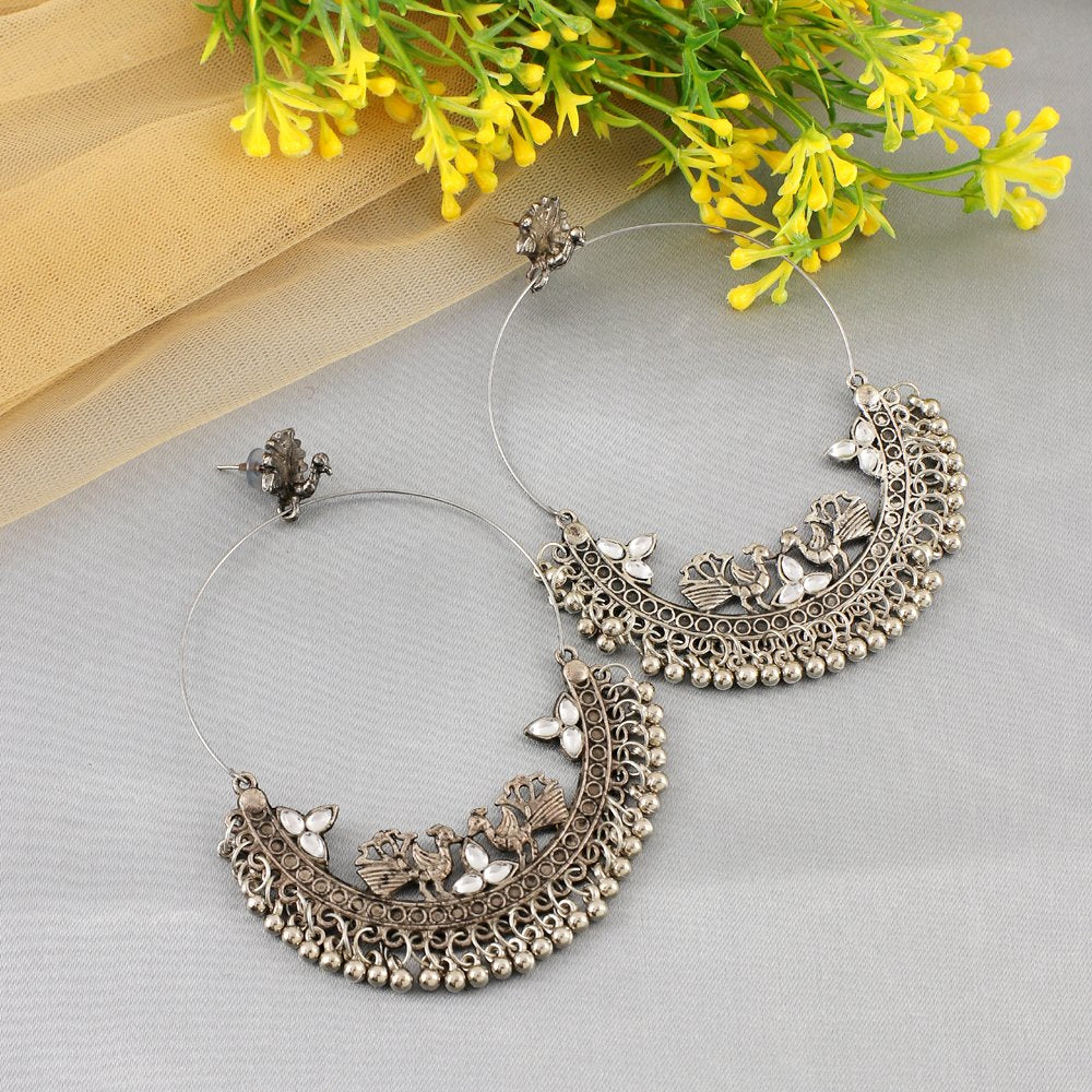 Oxidized Silver Chandbali Dangler Hoop Earrings image 0