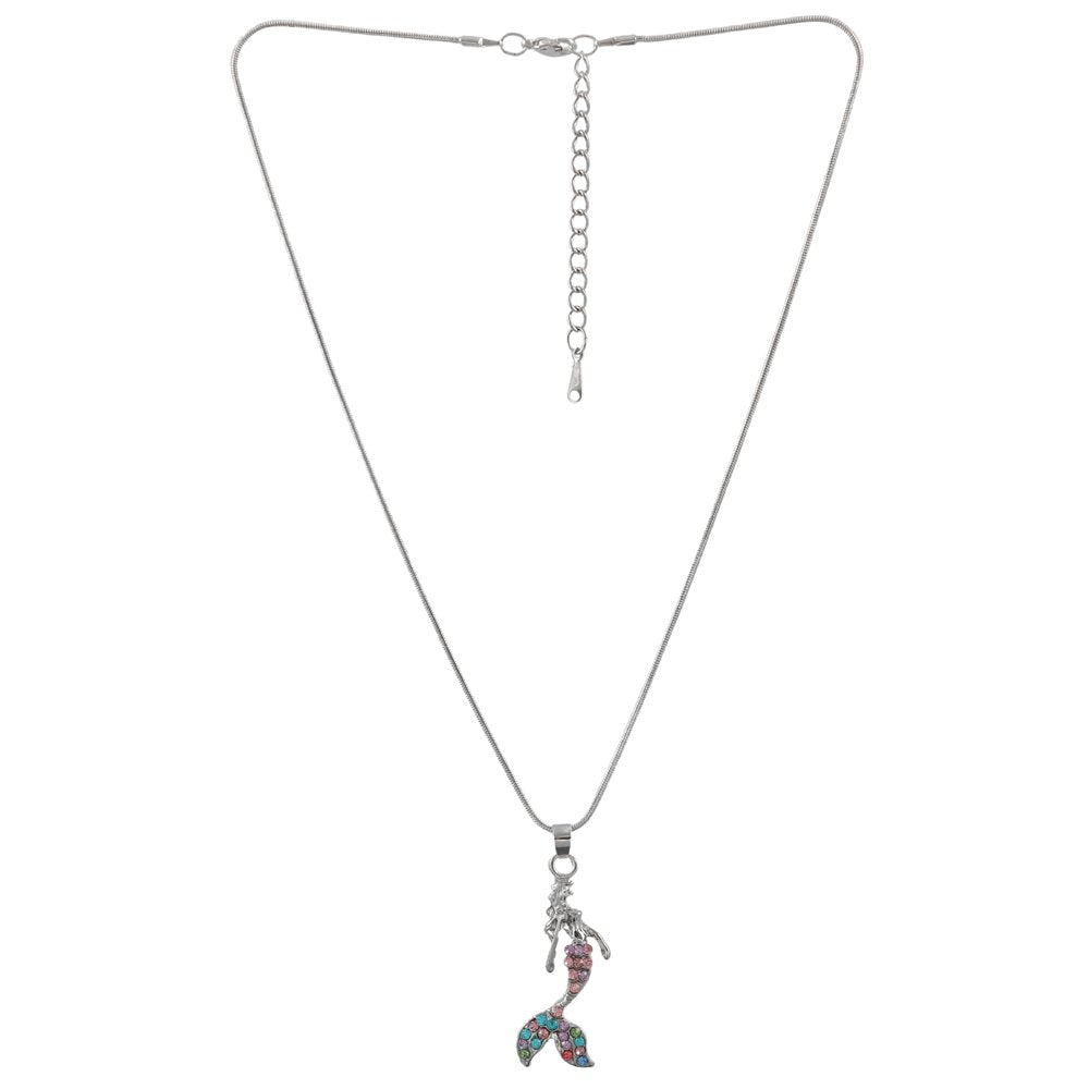 Silver Plated Pink Crystal  Mermaid Pendant Necklace image 3