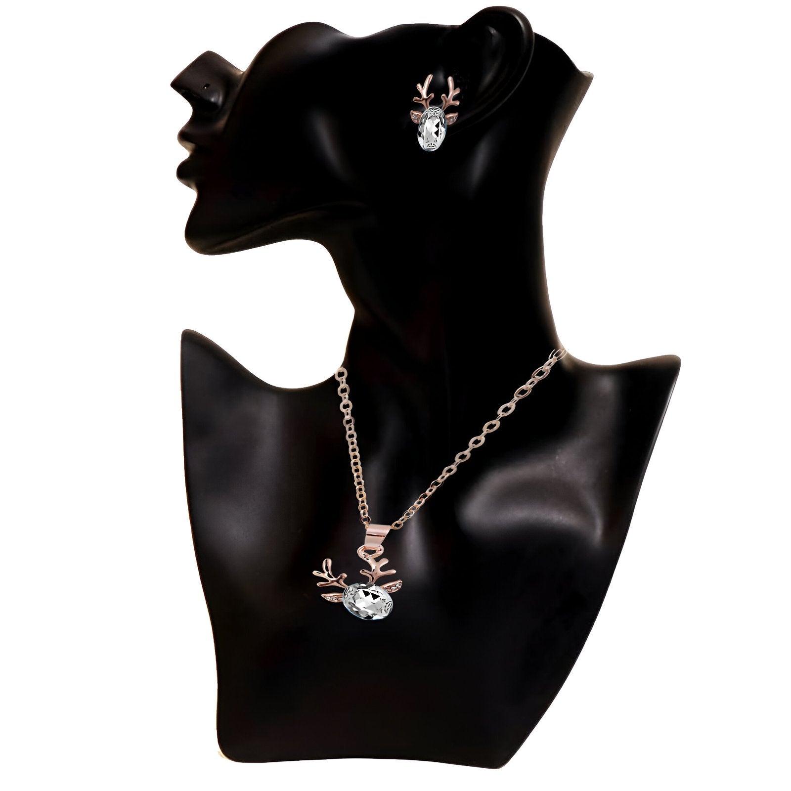 Gold-Plated White Crystal Deer Design Necklace & Earring Set image 1