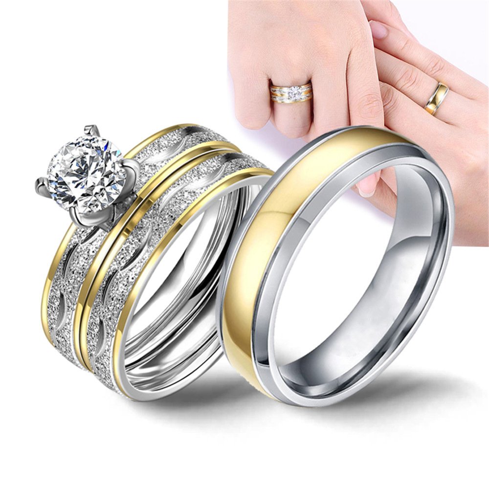 Dual-Tone His and Her AD/American Diamond Couple Ring image 1