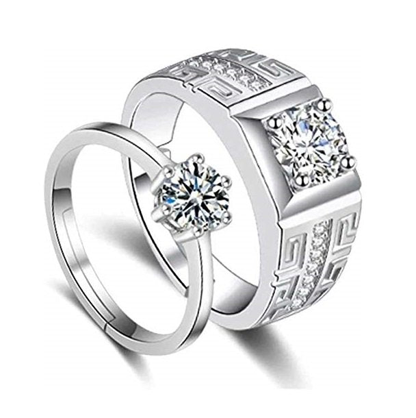 Sparkling Silver-Plated Crystal Studded Couple Ring image 3