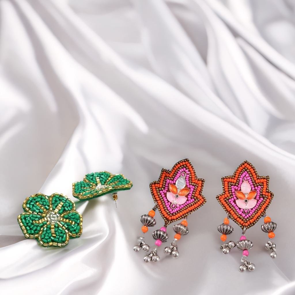 Handcrafted Beaded Drop & Dangler Earrings Combo Set image 3