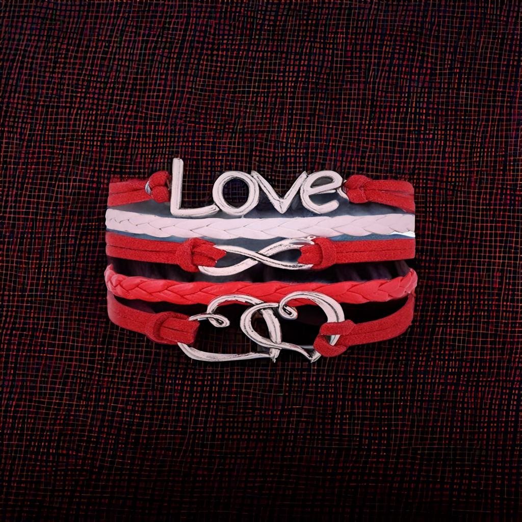 Multistring Red and White Love/Heart Wrap Bracelet for Men/Women image 3