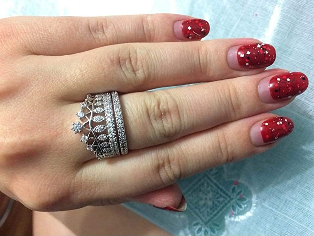 Silver-Plated White Crystal Queen Crown Ring image 1