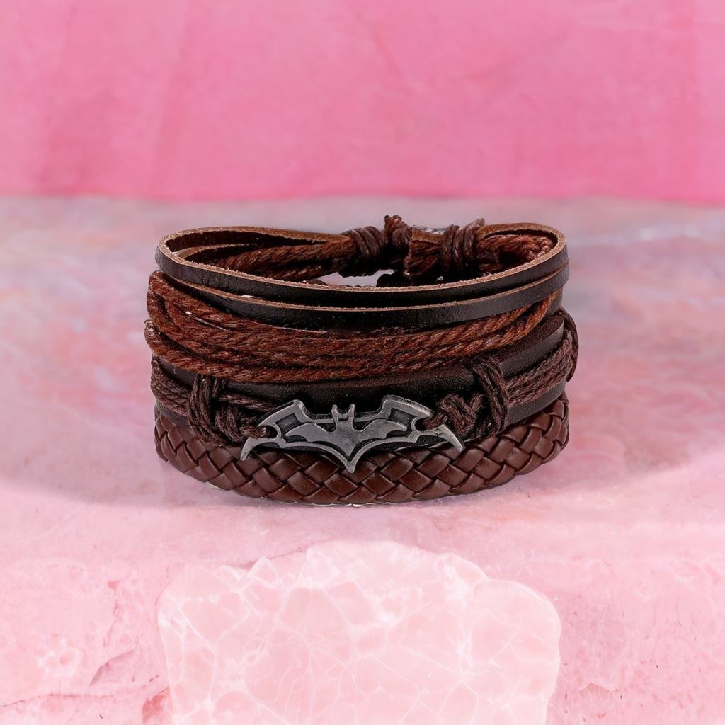 Multilayered Batman Bracelet Brown Leather for Men image 5