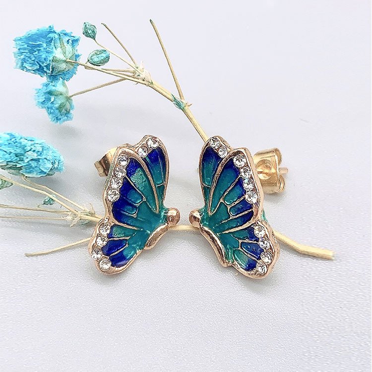 Gold-Plated Blue Butterfly Crystal Stud Earring For Women/Girl's image 0