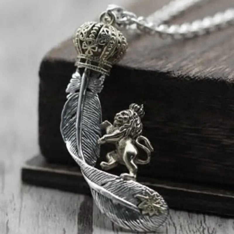 Oxidized Silver Lion Crown Pendant Necklace image 0