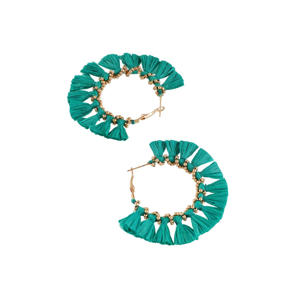 Handcrafted Green Thread Detailed Hoop Earrings image 2