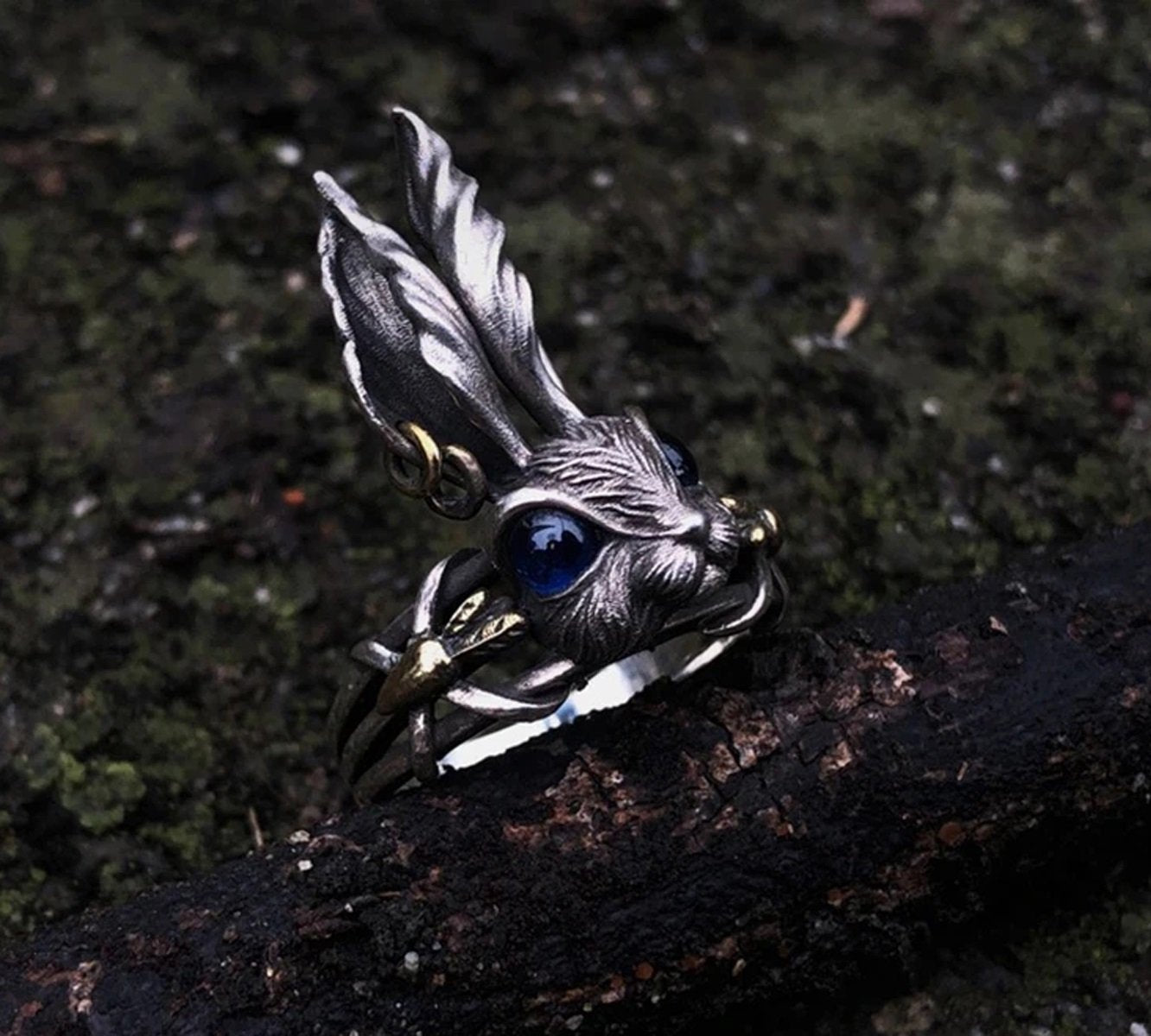 Oxidized Silver Bunny Rabbit Adjustable Ring image 0