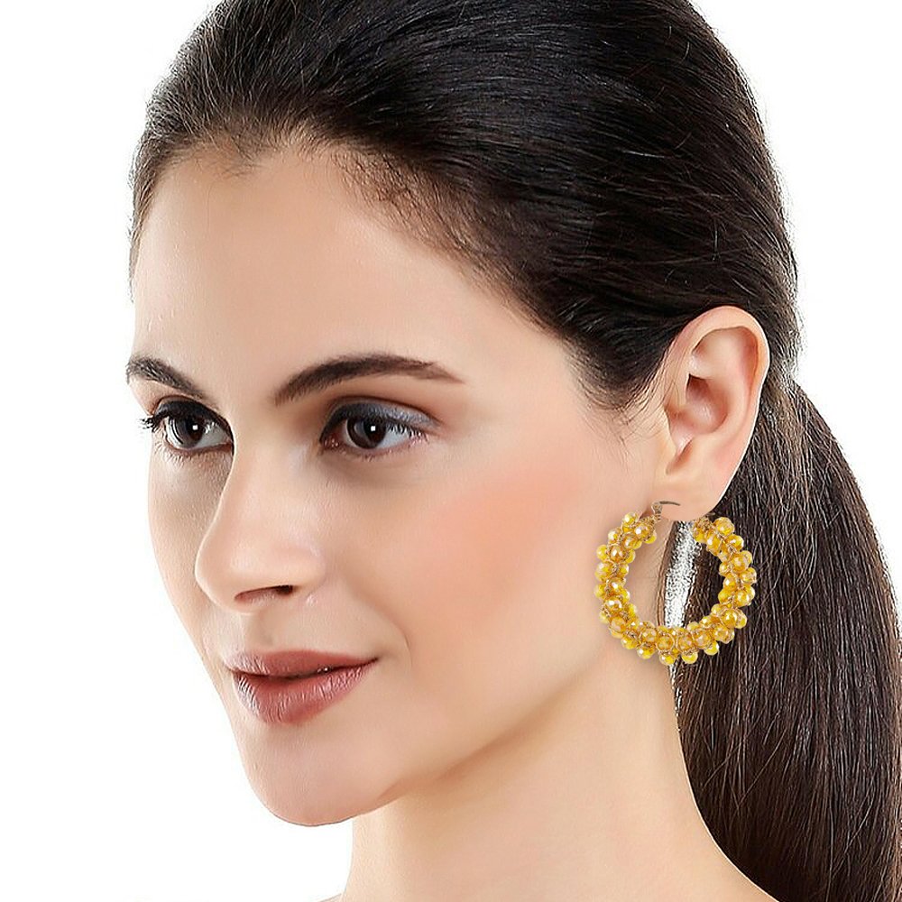 Gold-Plated Yellow Beaded Pearl Hoop Earrings image 1