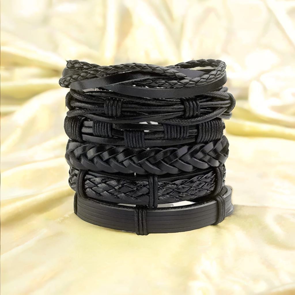 Black Leather Beaded Cuff Bracelets (Set of 6) image 5