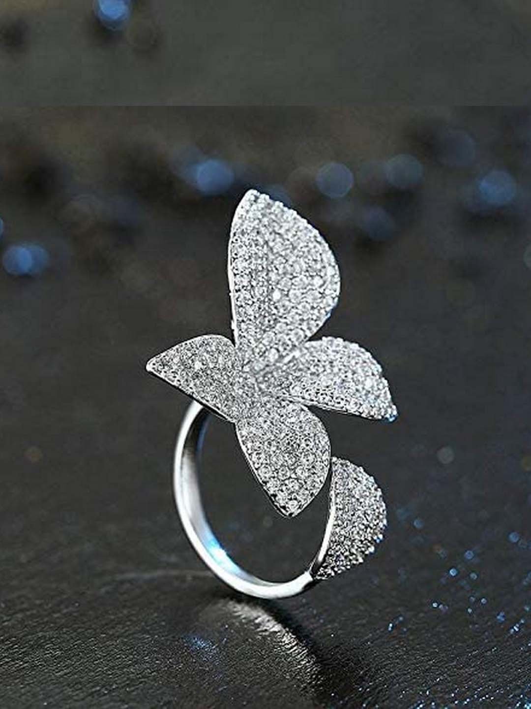 Silver-Plated Flower Open Free Size Ring image 0