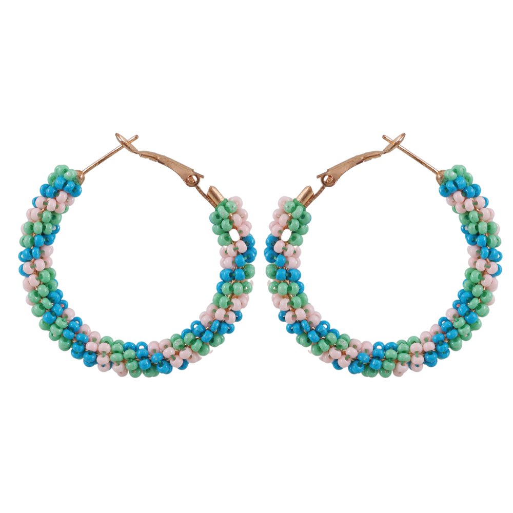 Multicolor Beaded Hoop Earrings image 1