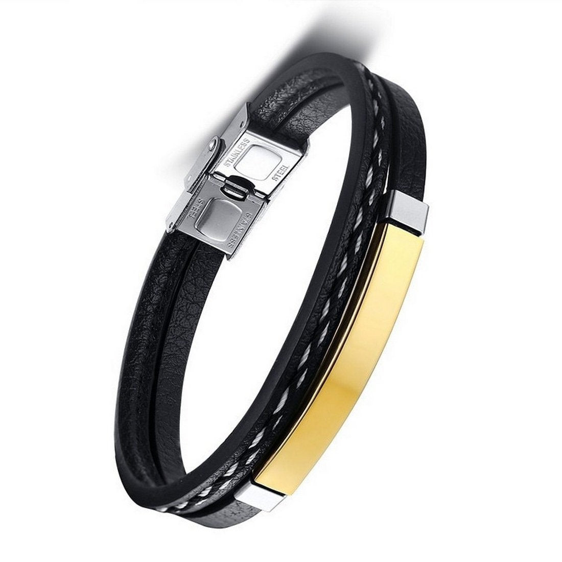 Bold Gold-Tone Double Wrap Black Bracelet for Men image 3