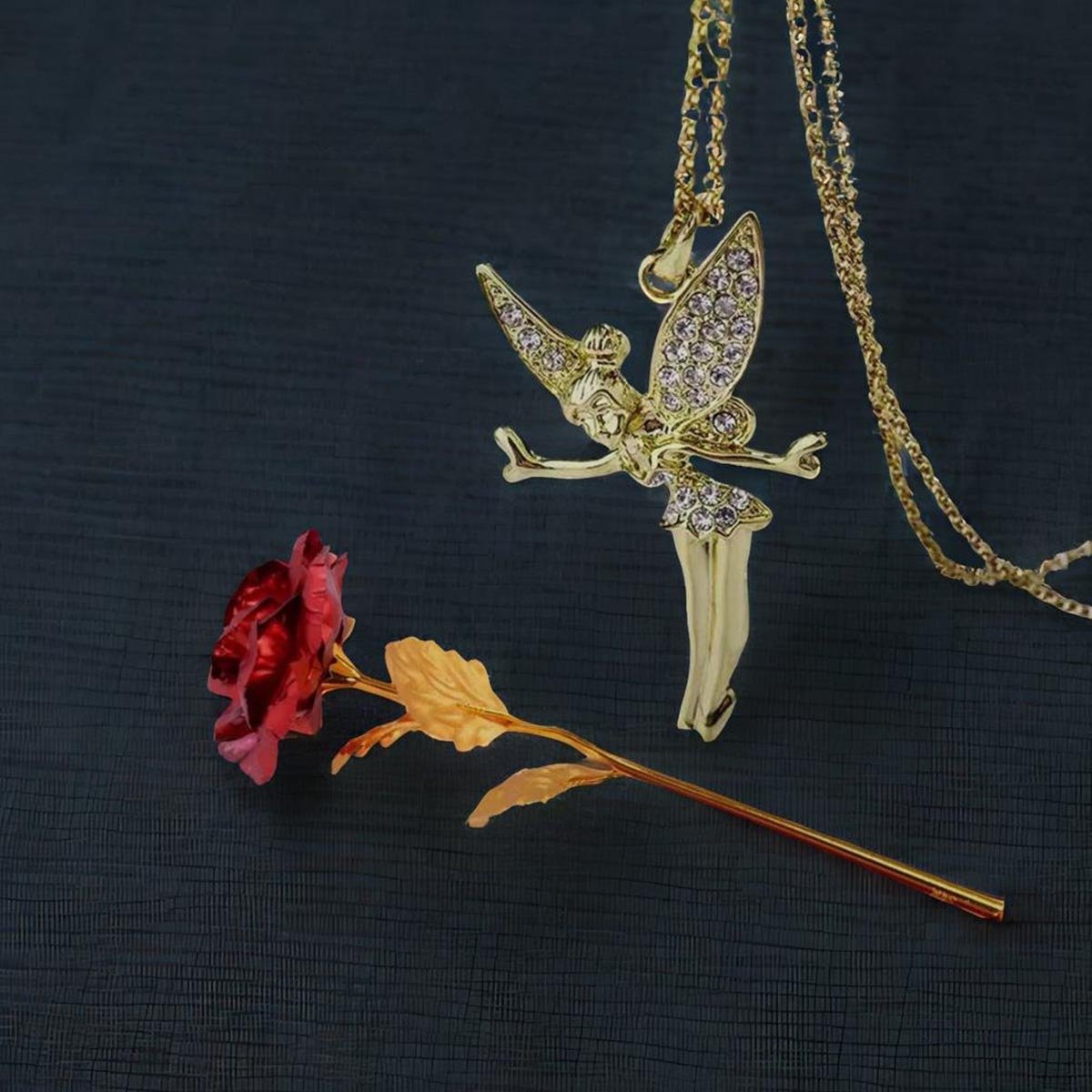 Valentine's Day Angel Pendant Chain & Red Rose Combo Set image 0